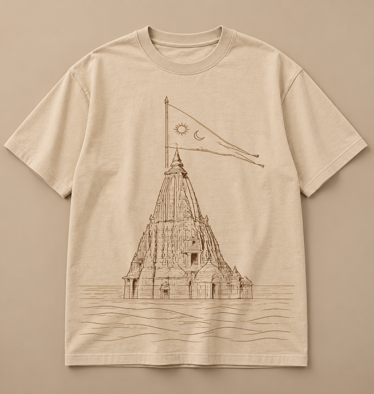 Dwarkadhish The Fifty-Two Yards front flat product mockup using the exact approved master artwork by Syahi Threads