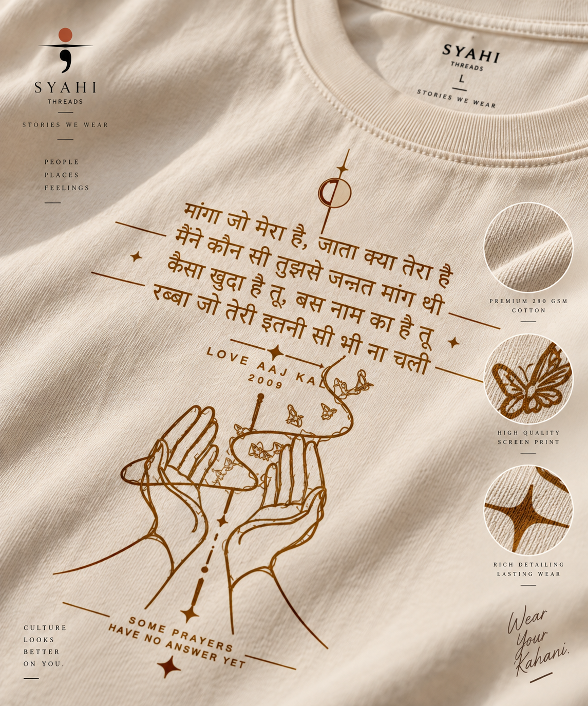Love Aaj Kal 2009 Syahi Threads T-shirt artwork and print macro detail