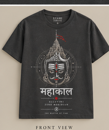 Mahakaleshwar The Master of Time T-shirt front flat mockup using approved master artwork