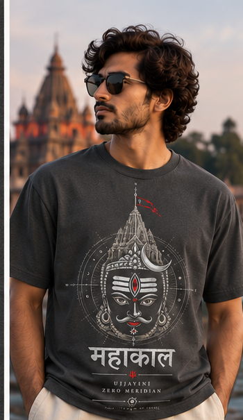 Mahakaleshwar The Master of Time T-shirt front model mockup using approved master artwork