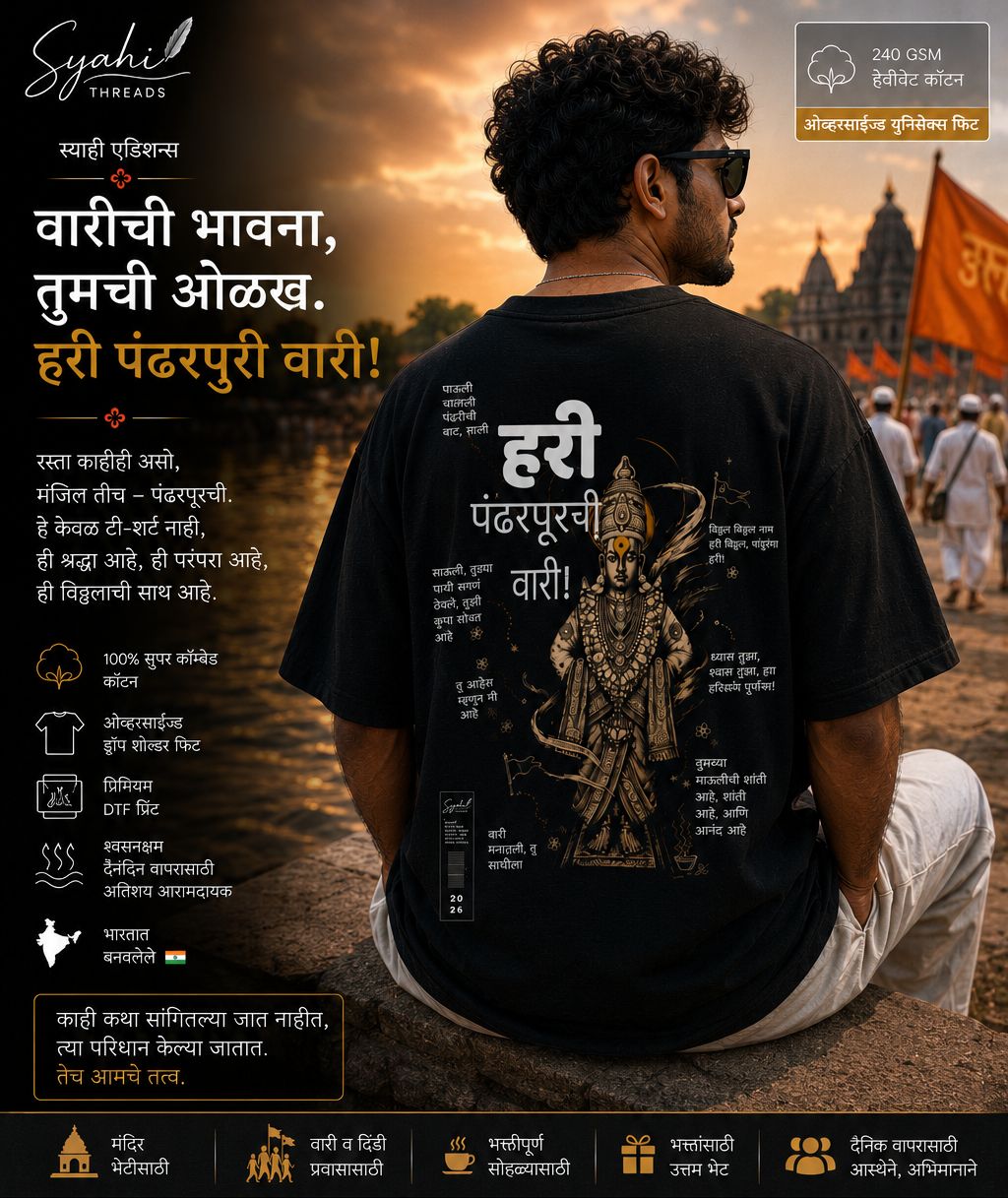 Hari Pandharpuri Vari | Marathi Warkari Oversized T-Shirt | Syahi Threads