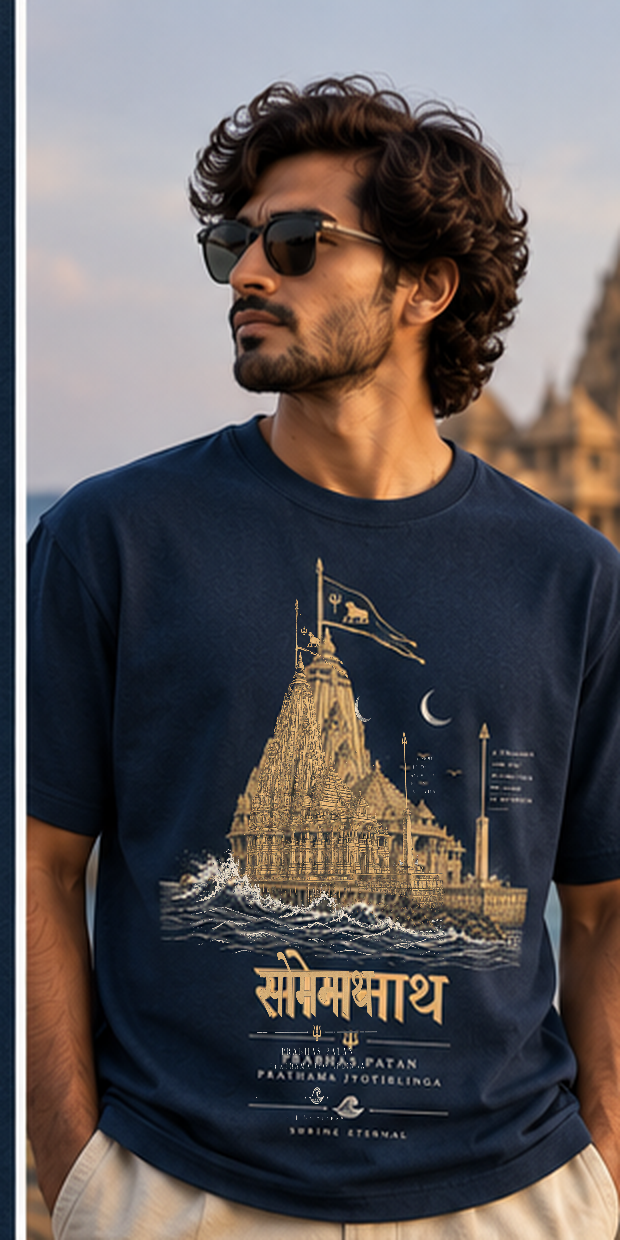 Somnath The Shrine Eternal T-shirt front model mockup using approved master artwork